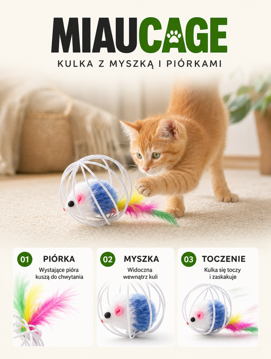 Miaucage - kulka z myszką i piórkami | Nekoro