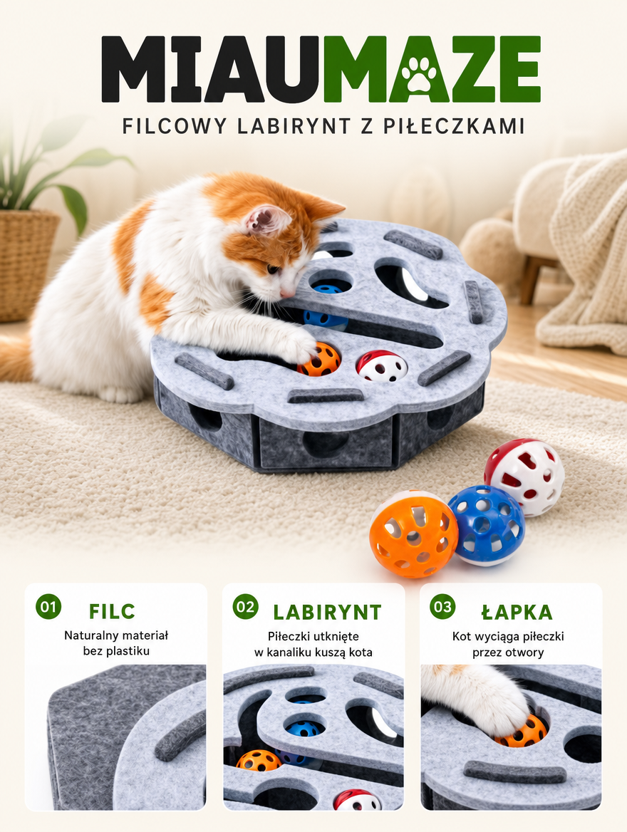 Miaumaze - filcowy labirynt z piłeczkami | Nekoro