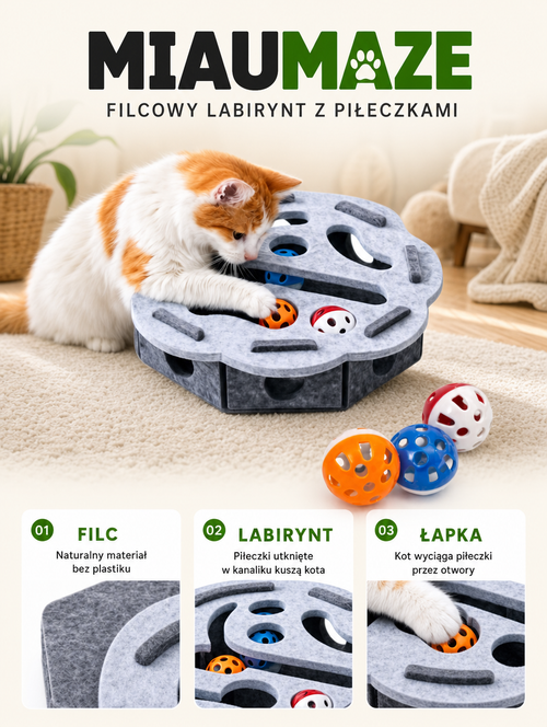 Miaumaze - filcowy labirynt z piłeczkami | Nekoro