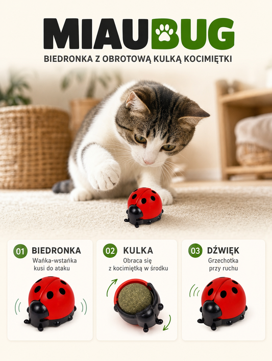 Miaubug - biedronka z obrotową kulką kocimiętki | Nekoro