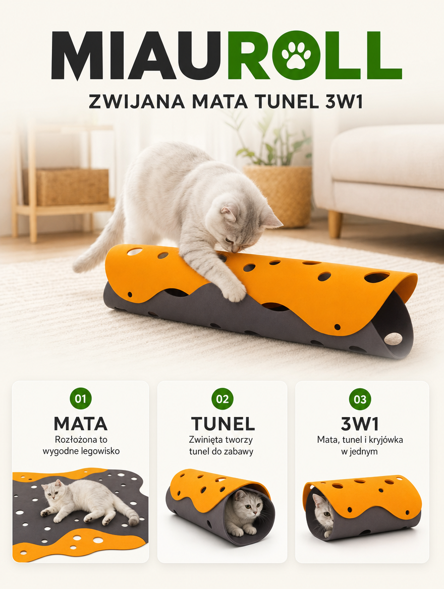 Miauroll - zwijana mata tunel 3w1 | Nekoro