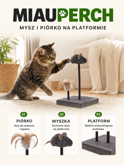 Miauperch - mysz i piórko na platformie | Nekoro