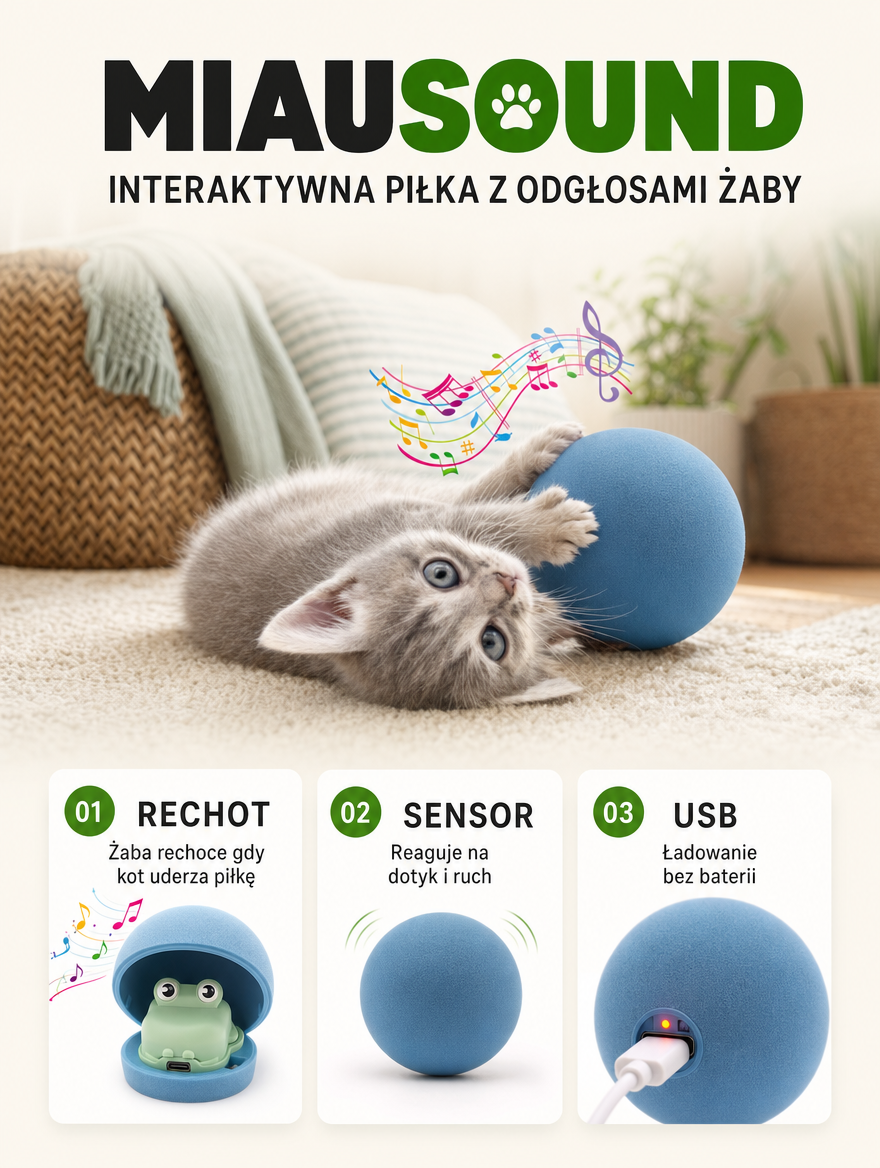 Miausound - interaktywna piłka z odgłosami żaby | Nekoro