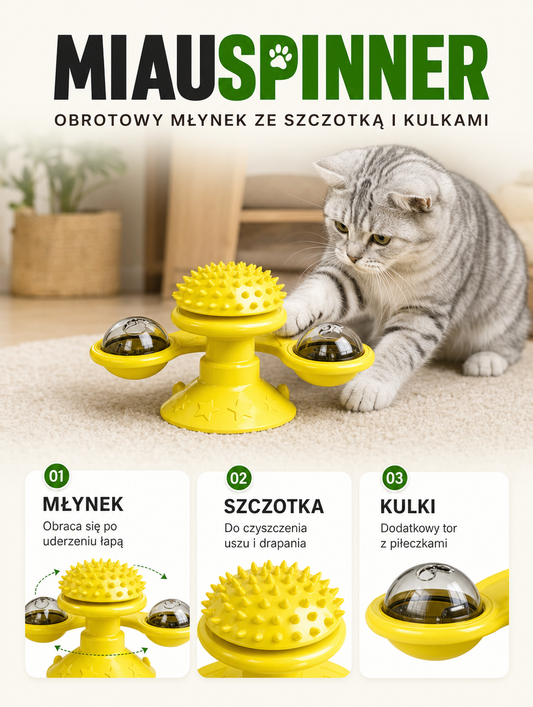 Miauspinner - obrotowy młynek ze szczotką i kulkami | Nekoro