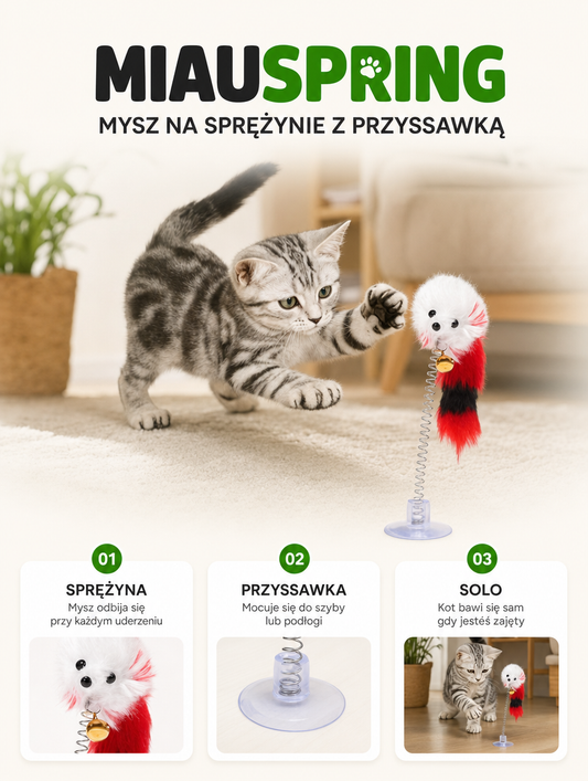 Miauspring - mysz na sprężynie z przyssawką | Nekoro