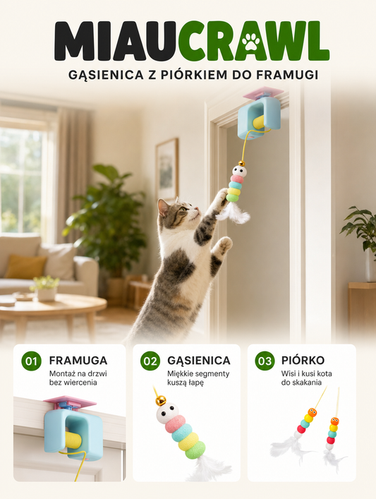 Miaucrawl - gąsienica z piórkiem do framugi | Nekoro