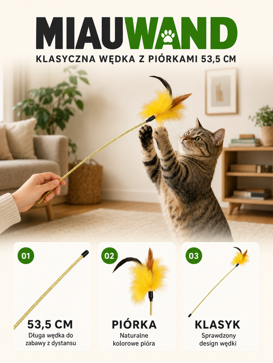 Miauwand - klasyczna wędka z piórkami 53,5 cm | Nekoro