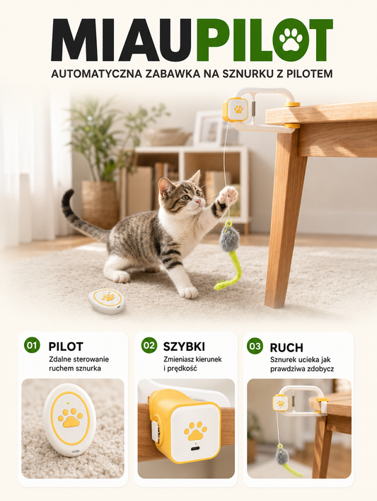 Miaupilot - automatyczna zabawka na sznurku z pilotem | Nekoro