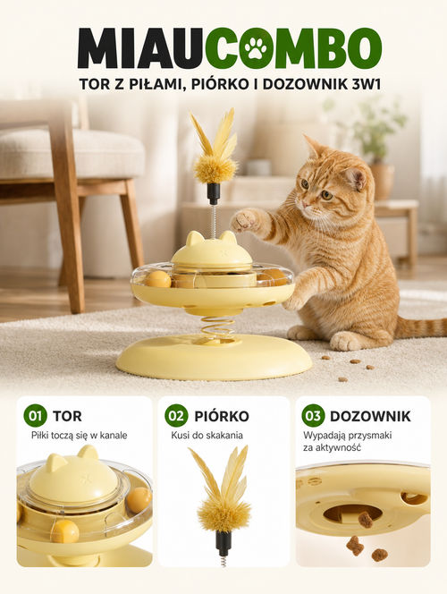 Miaucombo - tor z piłami, piórko i dozownik 3w1 | Nekoro