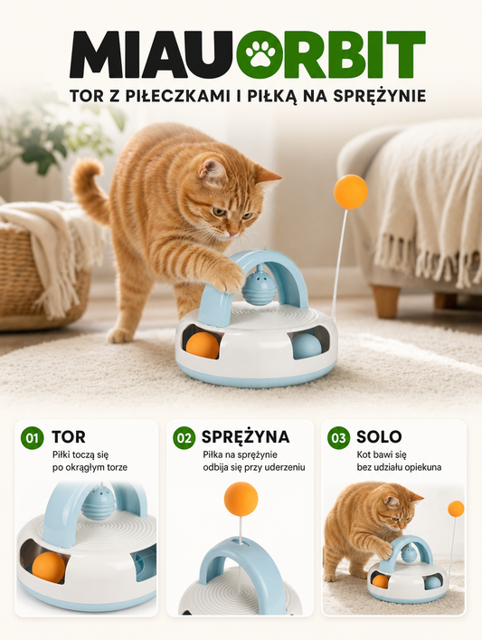 Miauorbit - tor z piłeczkami i piłką na sprężynie | Nekoro