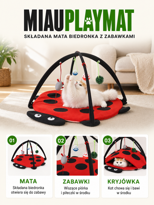 Miauplaymat - składana mata biedronka z zabawkami | Nekoro