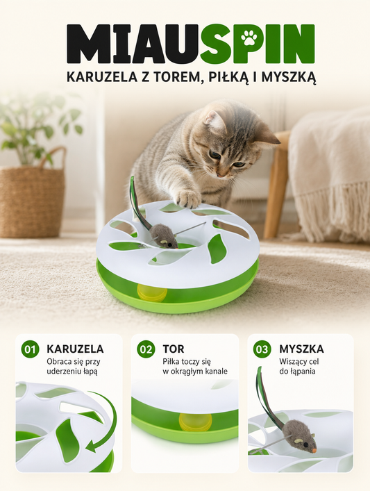 Miauspin - karuzela z torem, piłką i myszką | Nekoro