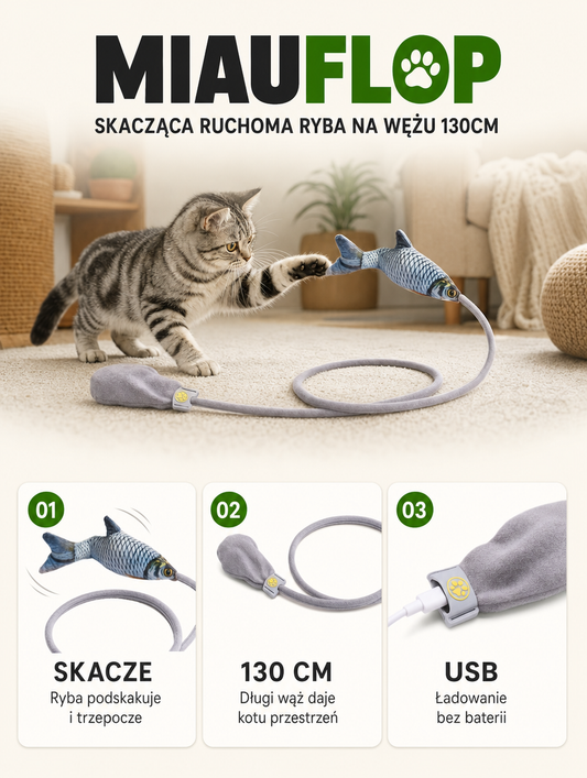 Miauflop - skacząca ruchoma ryba na wężu 130cm | Nekoro
