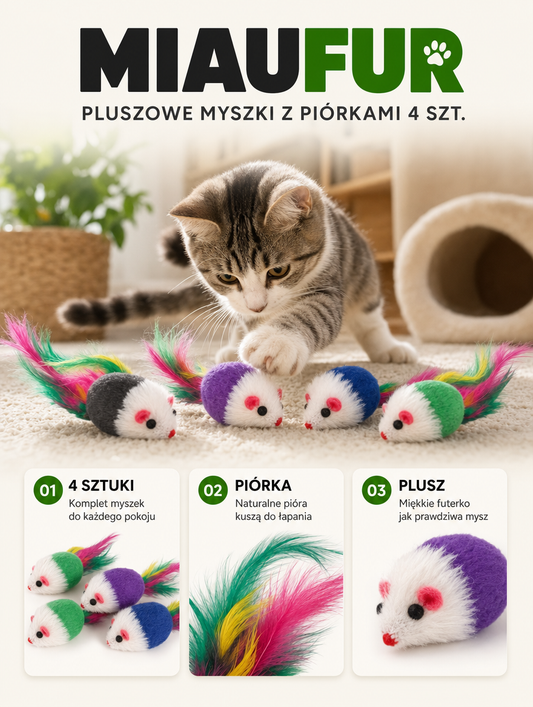 Miaufur - pluszowe myszki z piórkami 4 szt. | Nekoro