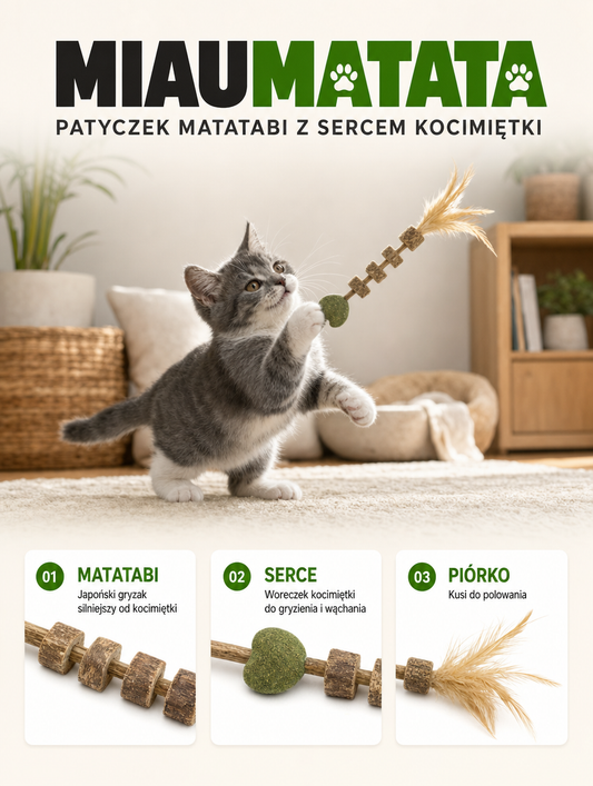 Miaumatata - patyczek matatabi z sercem kocimiętki i piórkiem | Nekoro