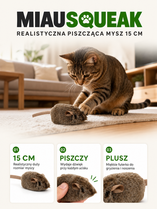Miausqueak - realistyczna piszcząca mysz 15 cm | Nekoro